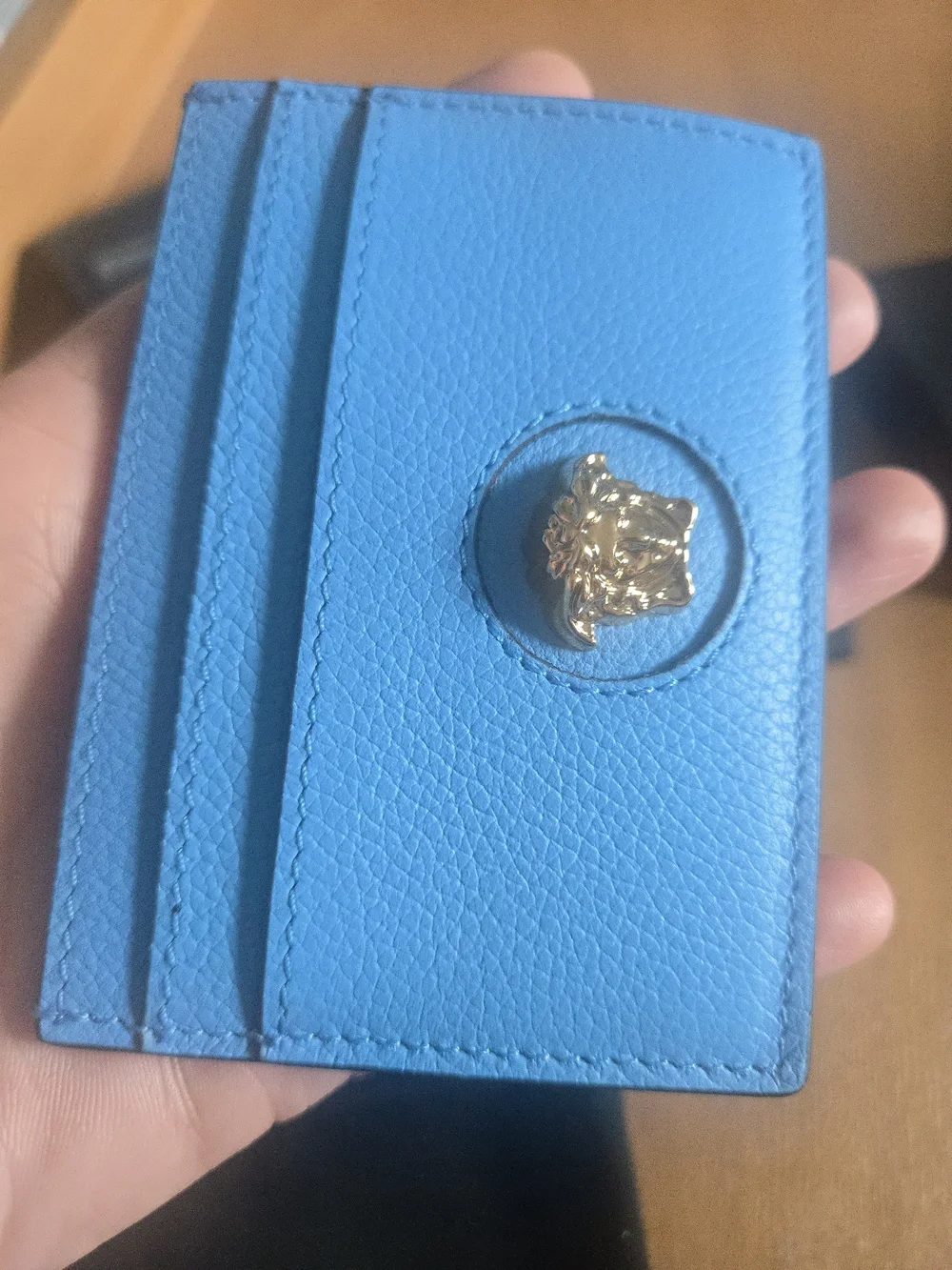 Versace Blue Leather Card Holder with Medusa Emblem Full Inclusion